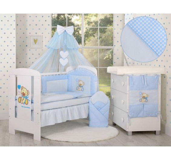 Conjunto de cama bebé  5 elementos urso coração azul